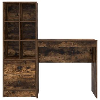 Schreibtisch mit Schubladen mit Regal 2 pcs Geräucherte Eiche