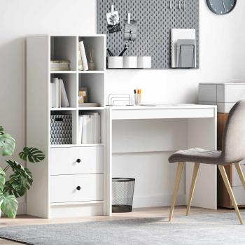 ARDEBO.de - Schreibtisch mit Schubladen mit Regal mit Speicher 2 pcs Weiß