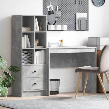 ARDEBO.de - Schreibtisch mit Schubladen mit Regal 2 pcs Beton Grau