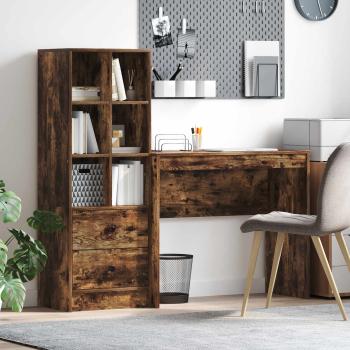 ARDEBO.de - Schreibtisch mit Schubladen mit Regal 2 pcs Geräucherte Eiche