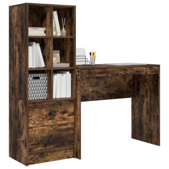 Schreibtisch mit Schubladen mit Regal 2 pcs Geräucherte Eiche
