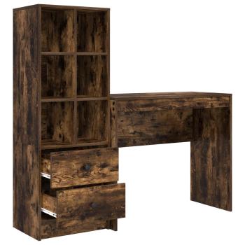 Schreibtisch mit Schubladen mit Regal 2 pcs Geräucherte Eiche