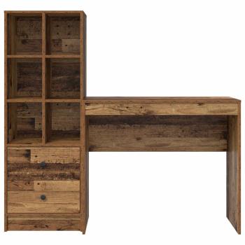 Schreibtisch mit Schubladen mit Regal 2 pcs Altholz