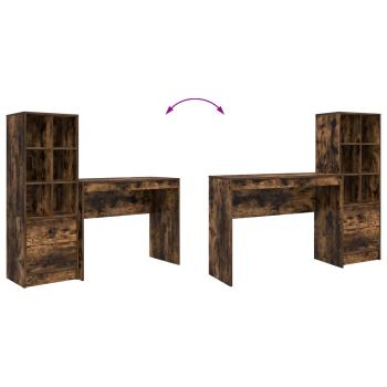 Schreibtisch mit Schubladen mit Regal 2 pcs Geräucherte Eiche