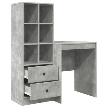 Schreibtisch mit Schubladen mit Regal 2 pcs Beton Grau