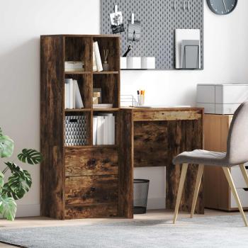 ARDEBO.de - Schreibtisch mit Schubladen mit Regal 2 pcs Geräucherte Eiche