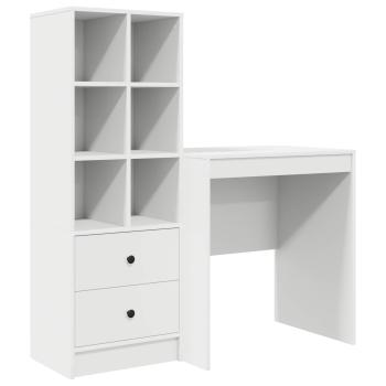 Schreibtisch mit Schubladen mit Regal mit Speicher 2 pcs Weiß