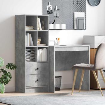 ARDEBO.de - Schreibtisch mit Schubladen mit Regal 2 pcs Beton Grau