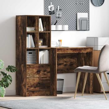 ARDEBO.de - Schreibtisch mit Schubladen mit Regal 2 pcs Geräucherte Eiche
