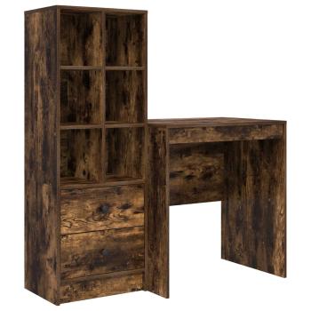 Schreibtisch mit Schubladen mit Regal 2 pcs Geräucherte Eiche
