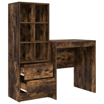 Schreibtisch mit Schubladen mit Regal 2 pcs Geräucherte Eiche