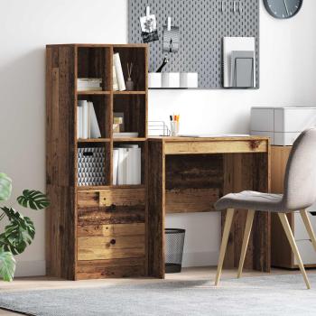 ARDEBO.de - Schreibtisch mit Schubladen mit Regal 2 pcs Altholz