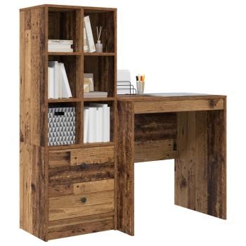 Schreibtisch mit Schubladen mit Regal 2 pcs Altholz