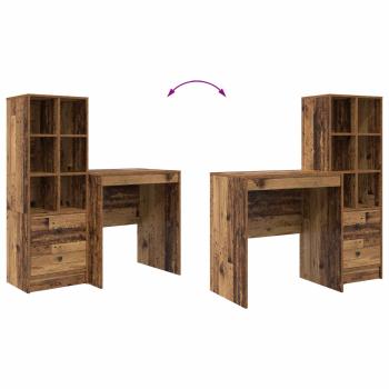 Schreibtisch mit Schubladen mit Regal 2 pcs Altholz