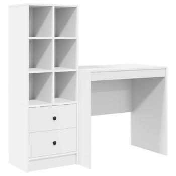 Schreibtisch mit Schubladen mit Regal mit Speicher 2 pcs Weiß