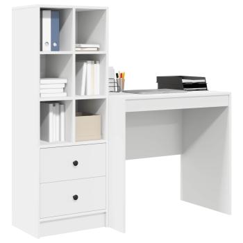 Schreibtisch mit Schubladen mit Regal mit Speicher 2 pcs Weiß