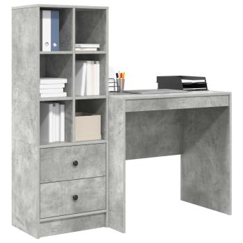 Schreibtisch mit Schubladen mit Regal 2 pcs Beton Grau