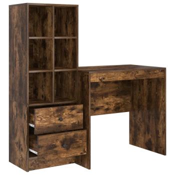 Schreibtisch mit Schubladen mit Regal 2 pcs Geräucherte Eiche