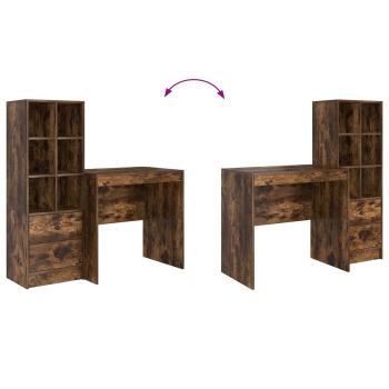 Schreibtisch mit Schubladen mit Regal 2 pcs Geräucherte Eiche