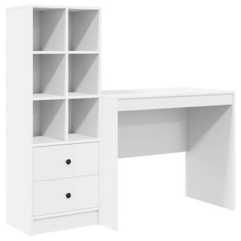 Schreibtisch mit Schubladen mit Regal mit Speicher 2 pcs Weiß