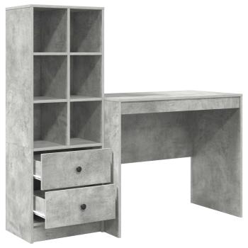 Schreibtisch mit Schubladen mit Regal 2 pcs Beton Grau