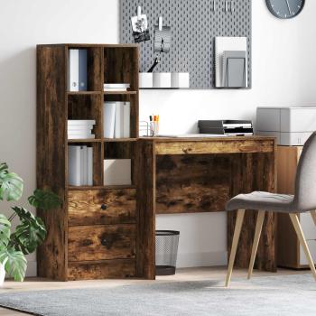 ARDEBO.de - Schreibtisch mit Schubladen mit Regal 2 pcs Geräucherte Eiche