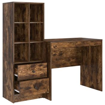 Schreibtisch mit Schubladen mit Regal 2 pcs Geräucherte Eiche