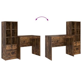 Schreibtisch mit Schubladen mit Regal 2 pcs Geräucherte Eiche