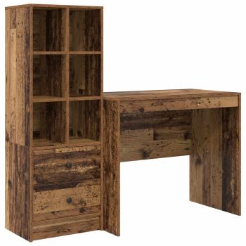 Schreibtisch mit Schubladen mit Regal 2 pcs Altholz