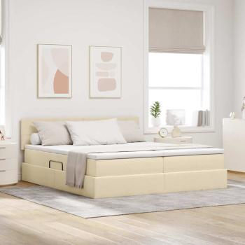 ARDEBO.de - Aufbewahrungsbett mit Matratze Creme 200 x 200 cm Kunstleder