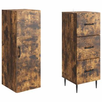Schrankset 2 stk. 33 x 34,5 x 90 cm Holzwerkstoff Räuchereiche