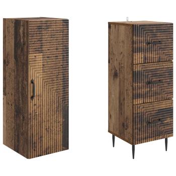 Schrankset 2 stk. 33 x 34,5 x 90 cm Holzwerkstoff Altholz