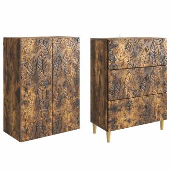 Schrankset 2 stk. 66 x 34,5 x 90 cm Holzwerkstoff Räuchereiche