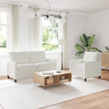 ARDEBO.de - Sofa Set 2 stk. Creme Polyester