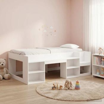 ARDEBO.de - Kinderbettgestell mit Stauraum Weiß 80 x 200 cm Holzwerkstoff