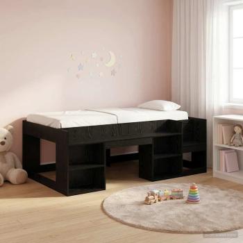 ARDEBO.de - Kinderbettgestell mit Stauraum Schwarz Eichen-Optik 80 x 200 cm