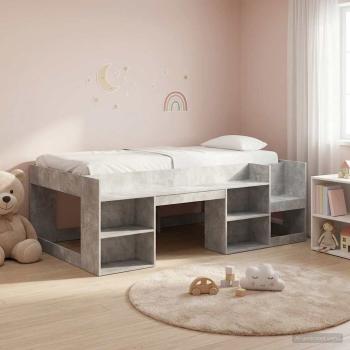ARDEBO.de - Kinderbettgestell mit Stauraum Betongrau 90 x 200 cm