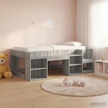 ARDEBO.de - Kinderbettgestell mit Stauraum Sonoma-Grau 90 x 200 cm