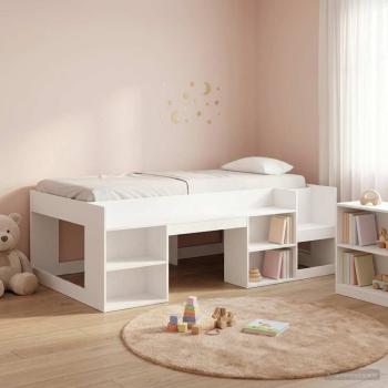 ARDEBO.de - Kinderbettgestell mit Stauraum Weiß 75 x 190 cm Holzwerkstoff