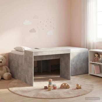 ARDEBO.de - Hochbett mit Schreibtisch für Kinder Betongrau 90 x 200 cm
