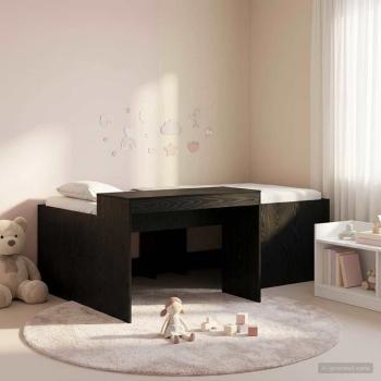 ARDEBO.de - Hochbett mit Schreibtisch für Kinder Schwarz 98,5 x 200 cm