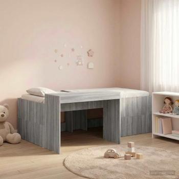 ARDEBO.de - Hochbett mit Schreibtisch für Kinder Grau Sonoma 98,5 x 200 cm