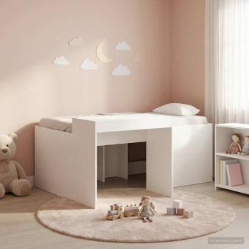 ARDEBO.de - Hochbett mit Schreibtisch für Kinder Weiß 80 x 160 cm