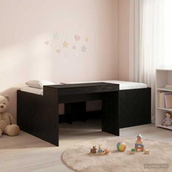 ARDEBO.de - Hochbett mit Schreibtisch für Kinder Schwarz 75 x 190 cm