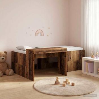 ARDEBO.de - Hochbett mit Schreibtisch für Kinder Altholz 75 x 190 cm