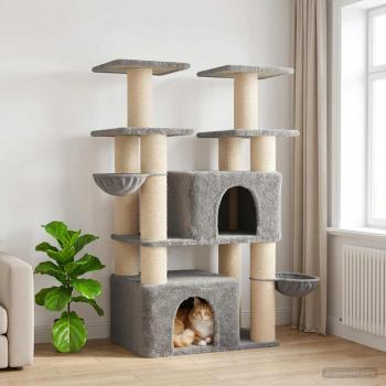 ARDEBO.de - Katzennbaum mit Sisal-Kratzsäulen Hellgrau 147 cm 2 stk.