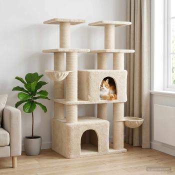 ARDEBO.de - Katzennbaum mit Sisal-Kratzsäulen Creme 147 cm 2 stk.