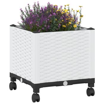 Gartenpflanzer mit Rädern Weiß 40 x 40 x 48 cm PP