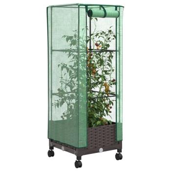 Gartenplanter mit Gewächshausabdeckung und Rädern Braun PP