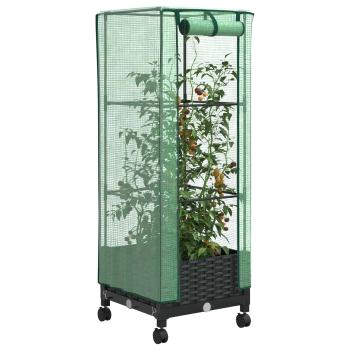 Gartenplanter mit Gewächshausabdeckung und Rädern Schwarz PP